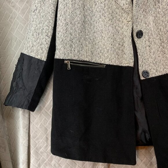 Atmosphere Womens 12 Pea Coat Black White Woolen Mid Length Faux Leather Sleeves - Picture 3 of 16